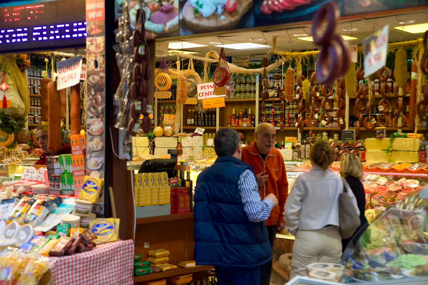 The contents of a traditional Turkish delicatessen.