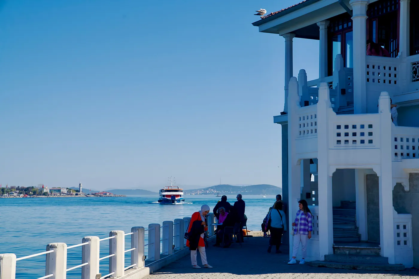 Waiting for a ferry at a quiet time of day.